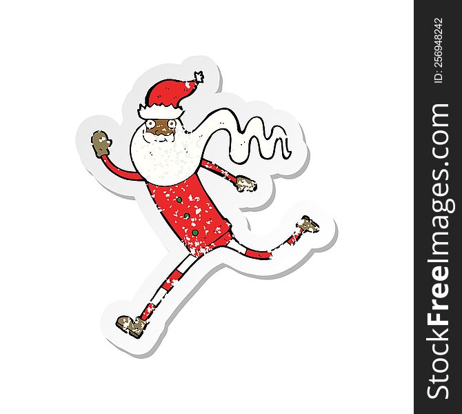 retro distressed sticker of a cartoon running santa