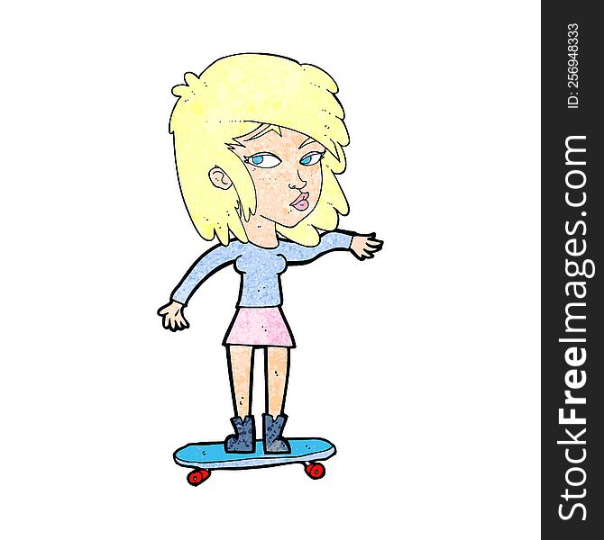 cartoon woman on skateboard