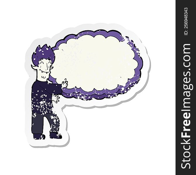 Retro Distressed Sticker Of A Cartoon Vampire With Text Bubble