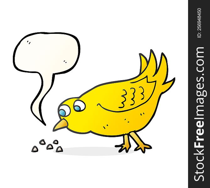 Speech Bubble Cartoon Bird Pecking Seeds