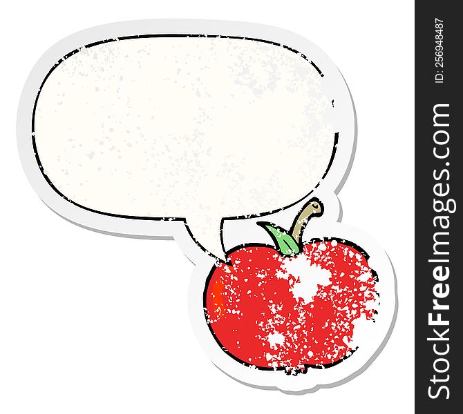 cartoon apple and speech bubble distressed sticker