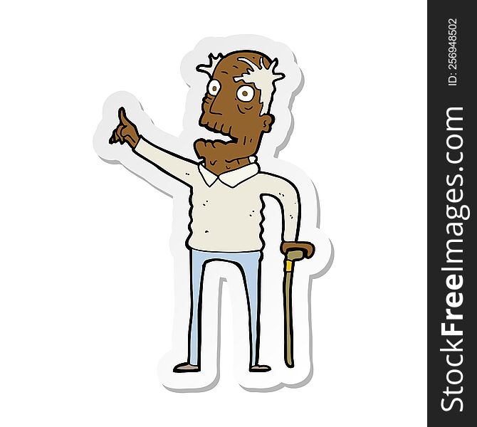 sticker of a cartoon old man with walking stick