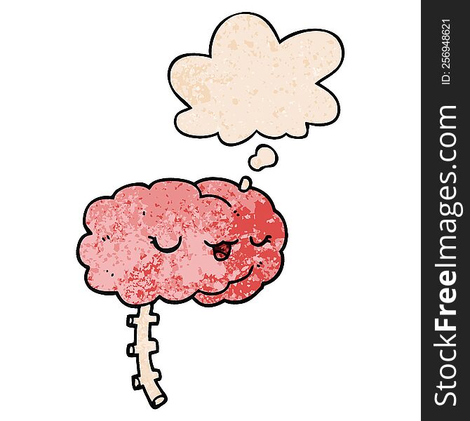 happy cartoon brain with thought bubble in grunge texture style. happy cartoon brain with thought bubble in grunge texture style