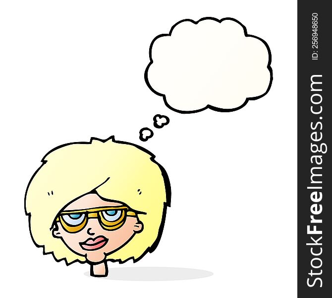 Cartoon Woman Wearing Spectacles With Thought Bubble