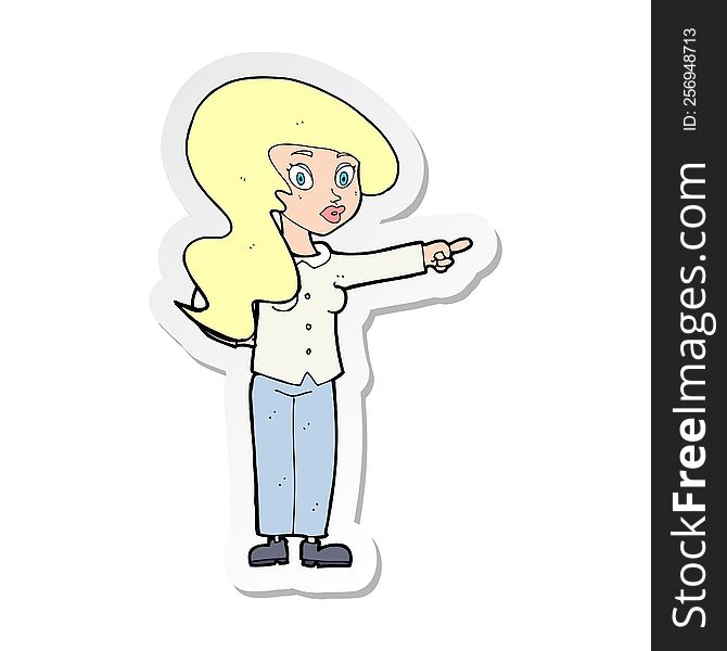 Sticker Of A Cartoon Pretty Woman Pointing