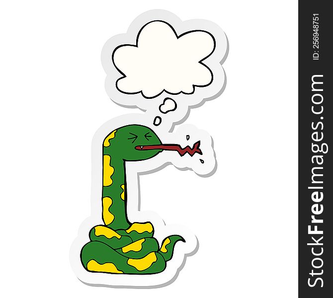 Cartoon Hissing Snake And Thought Bubble As A Printed Sticker