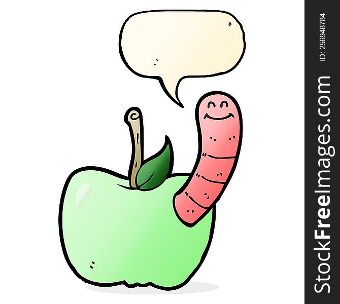 Cartoon Apple With Worm With Speech Bubble