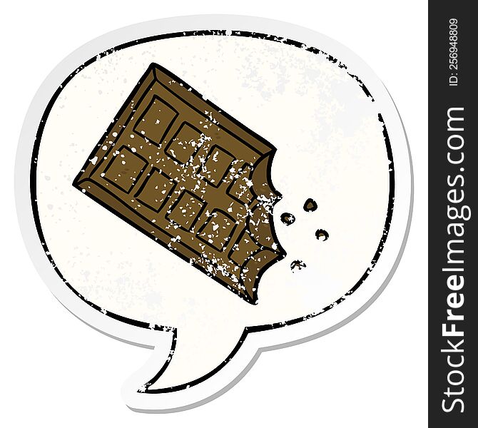 Cartoon Bar Of Chocolate And Speech Bubble Distressed Sticker
