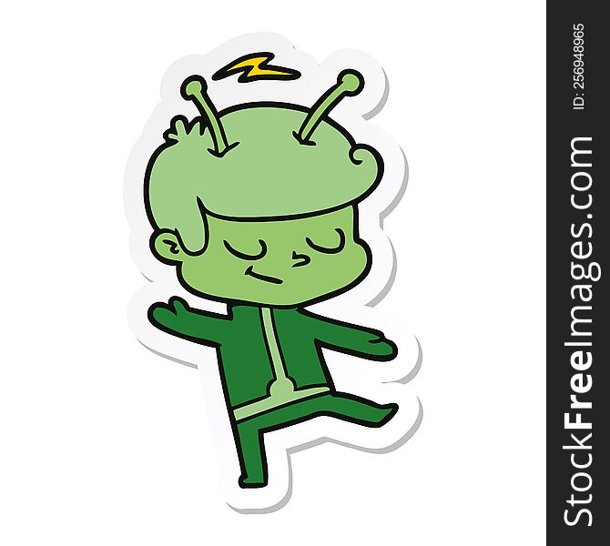 Sticker Of A Friendly Cartoon Spaceman Dancing