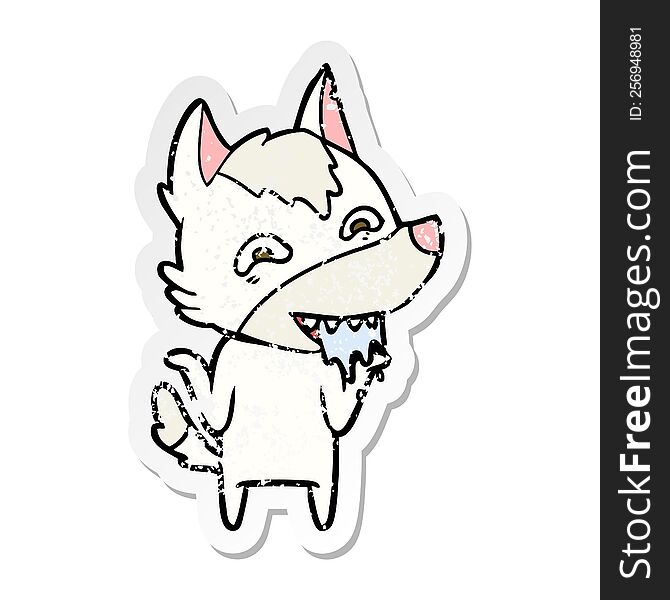 distressed sticker of a cartoon hungry wolf