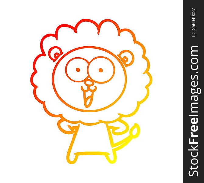 Warm Gradient Line Drawing Happy Cartoon Lion
