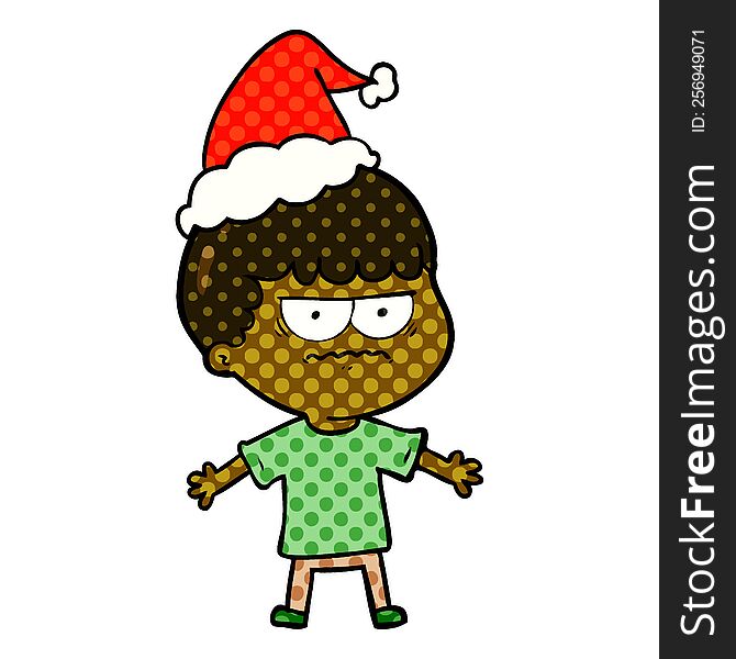 Comic Book Style Illustration Of A Angry Man Wearing Santa Hat
