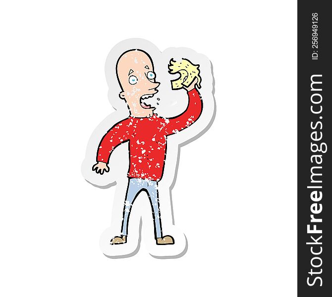 retro distressed sticker of a cartoon bald man with wig