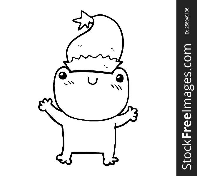 Cute Cartoon Frog Wearing Christmas Hat
