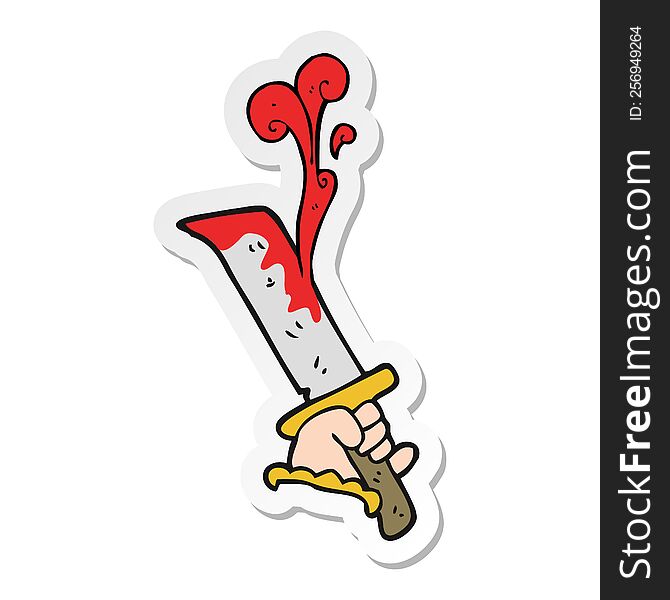 sticker of a cartoon hand with bloody dagger