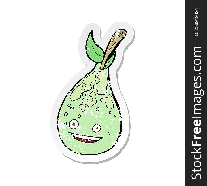 Retro Distressed Sticker Of A Happy Pear Cartoon