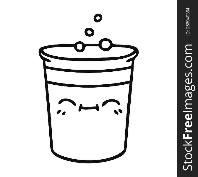 Quirky Line Drawing Cartoon Cup Of Lemonade