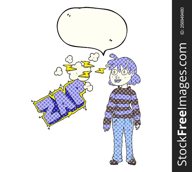 comic book speech bubble cartoon casual alien girl using telepathy