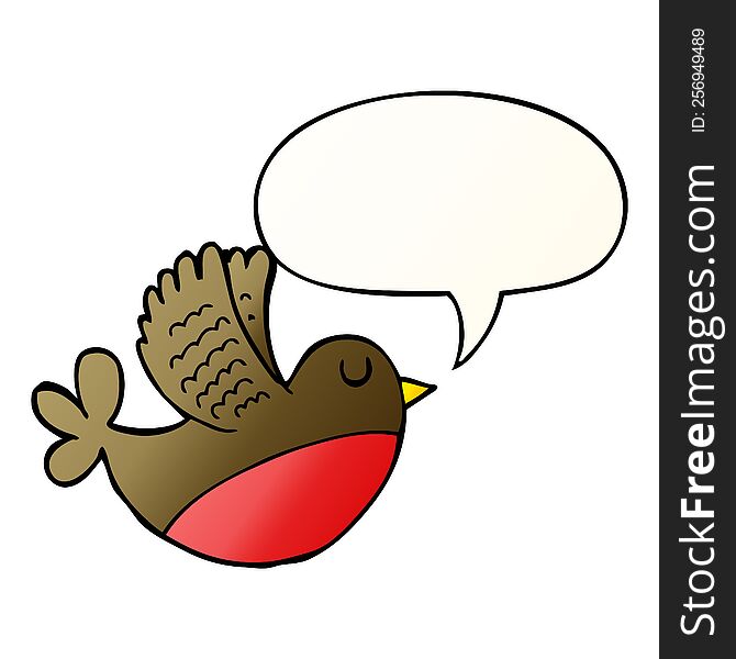 Cartoon Flying Bird And Speech Bubble In Smooth Gradient Style