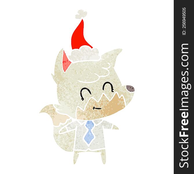 Retro Cartoon Of A Friendly Fox Wearing Santa Hat