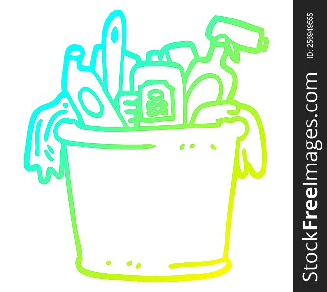 cold gradient line drawing of a cartoon house cleaning products