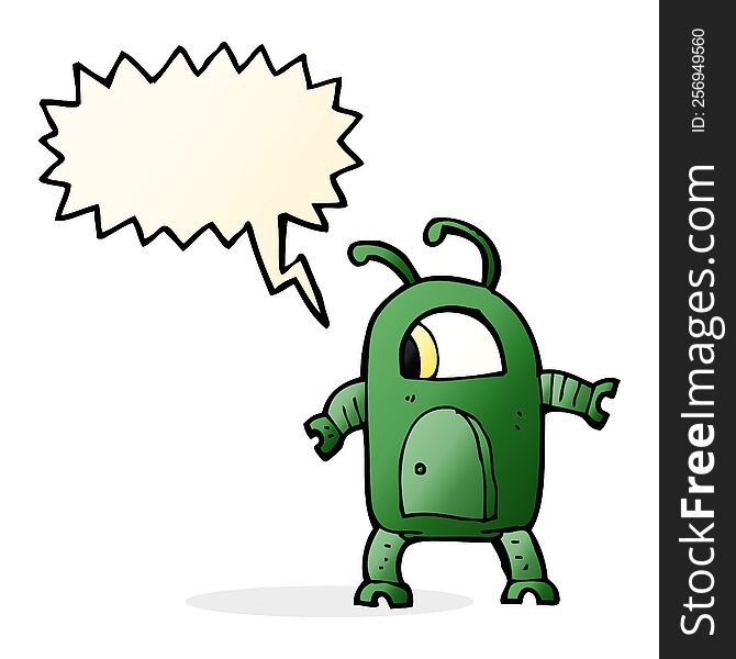 Cartoon Alien Robot With Speech Bubble