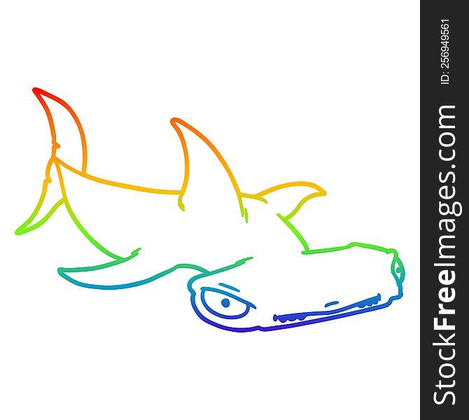 Rainbow Gradient Line Drawing Cartoon Hammerhead Shark