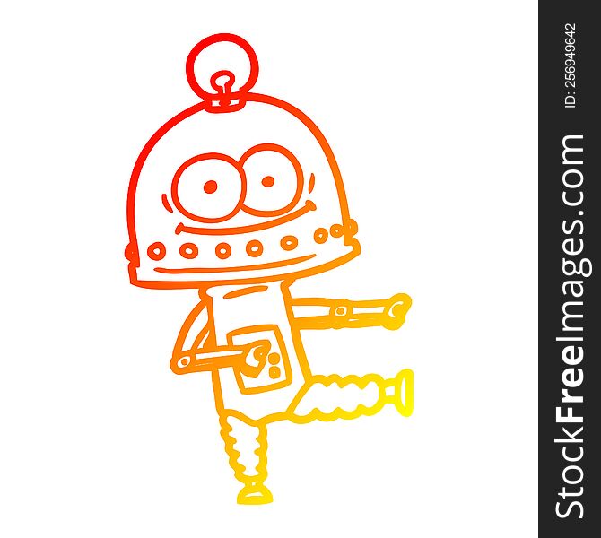 warm gradient line drawing of a happy carton robot with light bulb