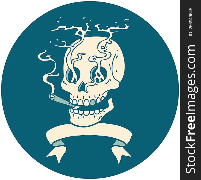 Icon With Banner Of A Skull Smoking