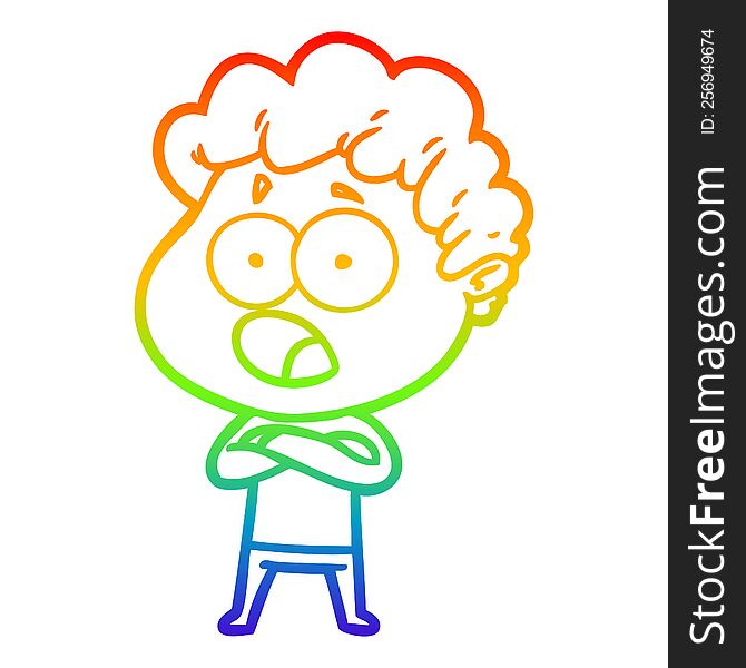 rainbow gradient line drawing of a cartoon man gasping in surprise