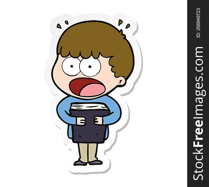 Sticker Of A Cartoon Shocked Man With A Book