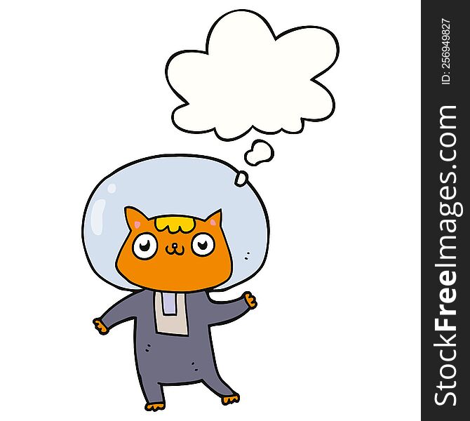 cartoon space cat with thought bubble. cartoon space cat with thought bubble