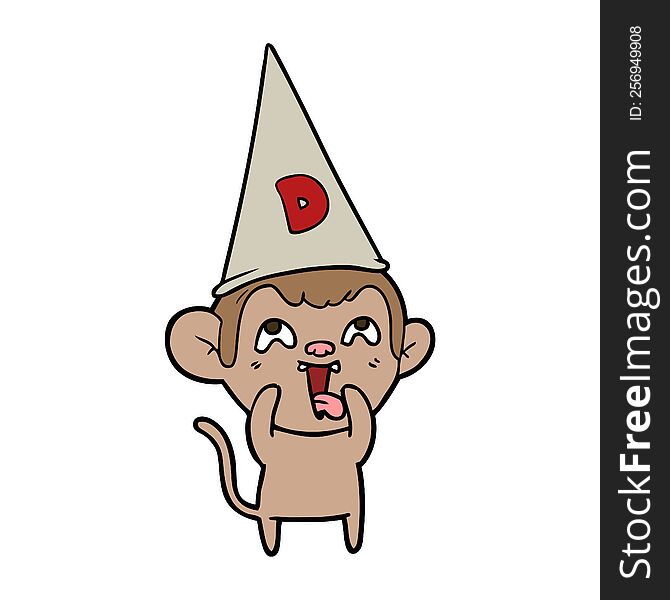 crazy cartoon monkey in dunce hat. crazy cartoon monkey in dunce hat