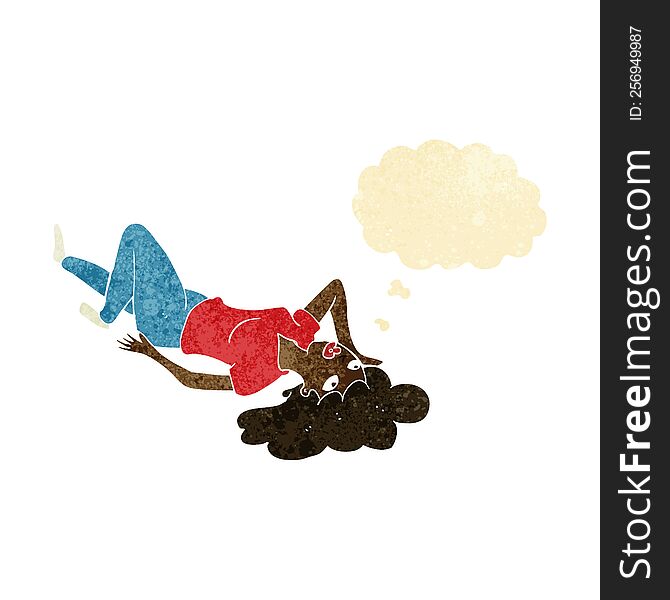 cartoon woman lying on floor with thought bubble