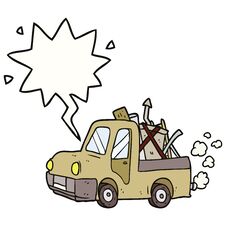 Cartoon Old Truck Full Of Junk And Speech Bubble Stock Images Cartoon Old Truck Full Of Junk And Speech Bubble Stock Images