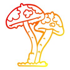 Warm Gradient Line Drawing Cartoon Mushroom Stock Image