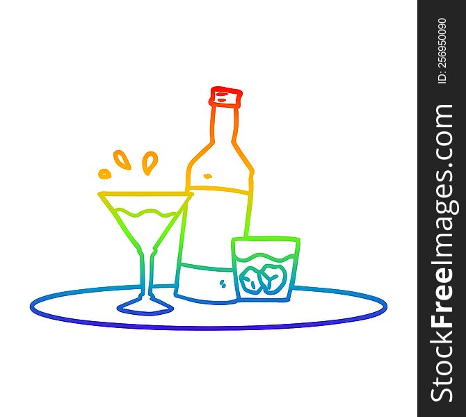 Rainbow Gradient Line Drawing Cartoon Drinks On Tray