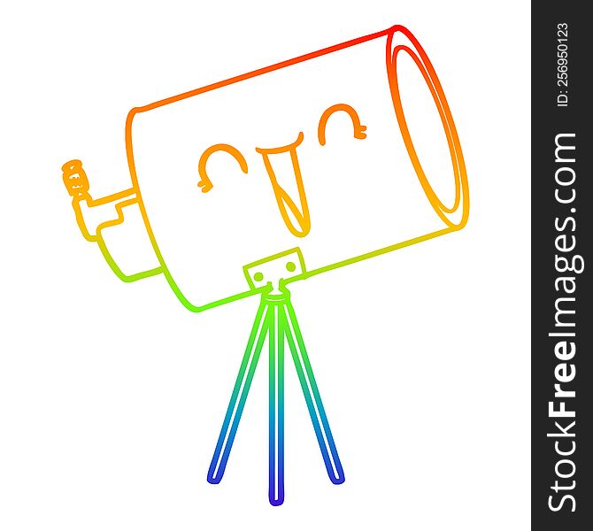 rainbow gradient line drawing of a cartoon telescope with face