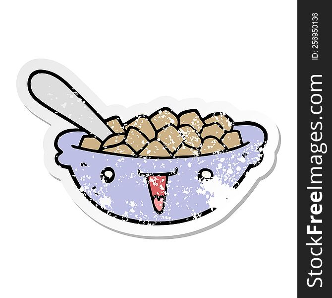 distressed sticker of a cute cartoon bowl of cereal