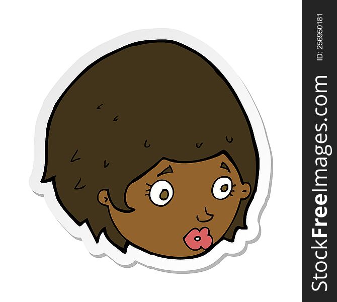 sticker of a cartoon girl with concerned expression
