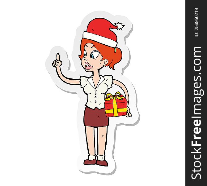 sticker of a cartoon woman with present