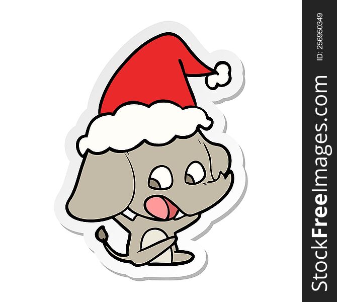Cute Sticker Cartoon Of A Elephant Wearing Santa Hat
