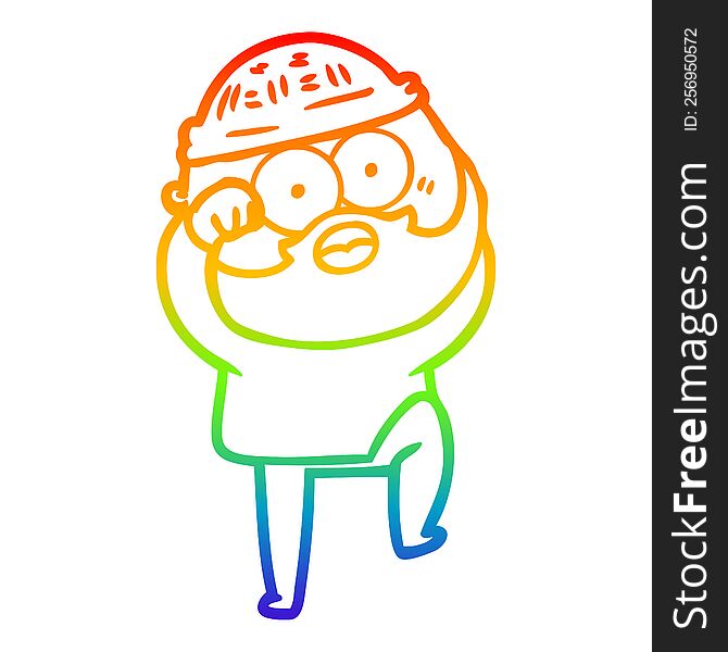 Rainbow Gradient Line Drawing Cartoon Surprised Bearded Man