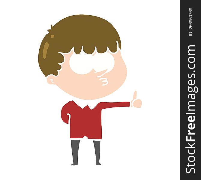 flat color style cartoon curious boy giving thumbs up sign