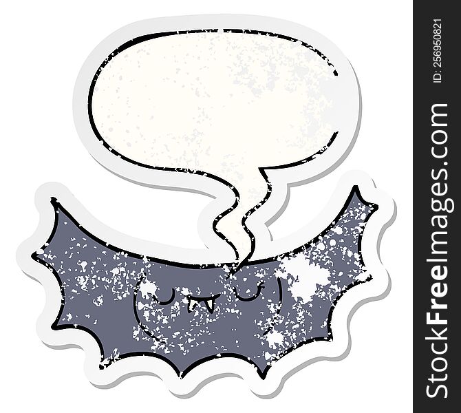 Cartoon Vampire Bat And Speech Bubble Distressed Sticker