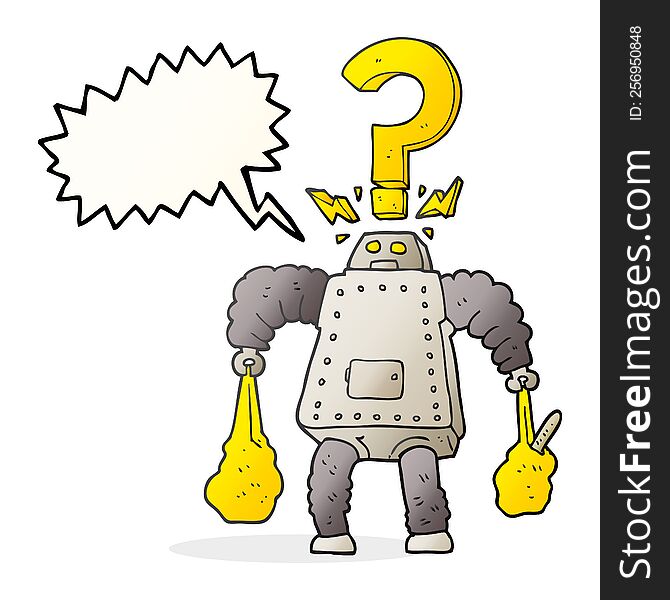 Speech Bubble Cartoon Confused Robot Carrying Shopping