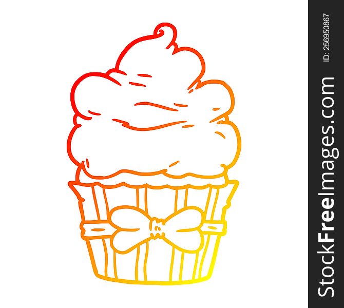 warm gradient line drawing of a cartoon fancy cupcake