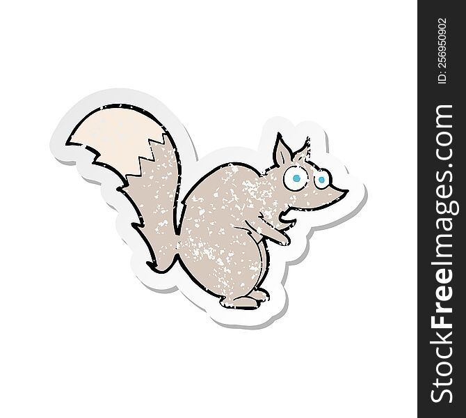 retro distressed sticker of a funny startled squirrel cartoon