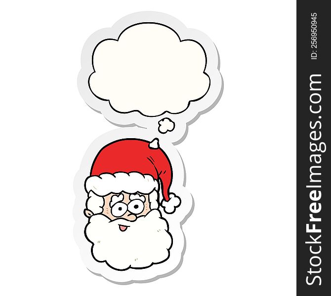 cartoon santa claus with thought bubble as a printed sticker