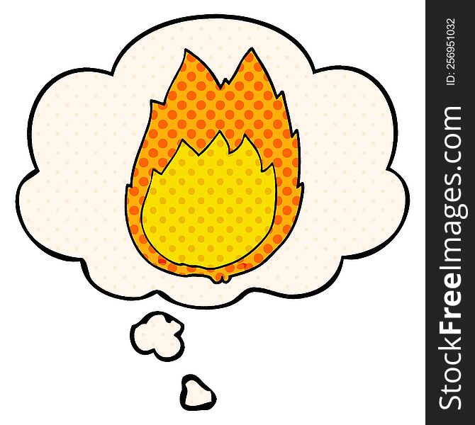 cartoon flames with thought bubble in comic book style